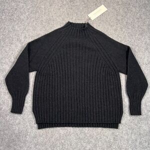 NWT Merinomink Jet Black Wool Emilia Ribbed Knit Sweater Women's Size Medium